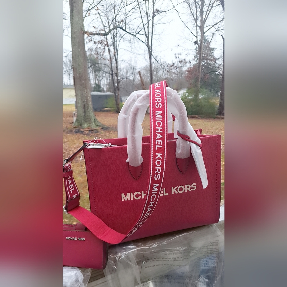 Michael Kors Raspberry Pink Tote with Logo Strap & Matching Wallett NWT